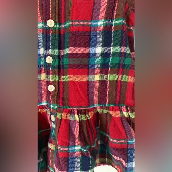 Ralph Lauren Baby Infant Red Green Plaid Check Button Up Dress Elbow Patch Sz 9M - Picture 2 of 4